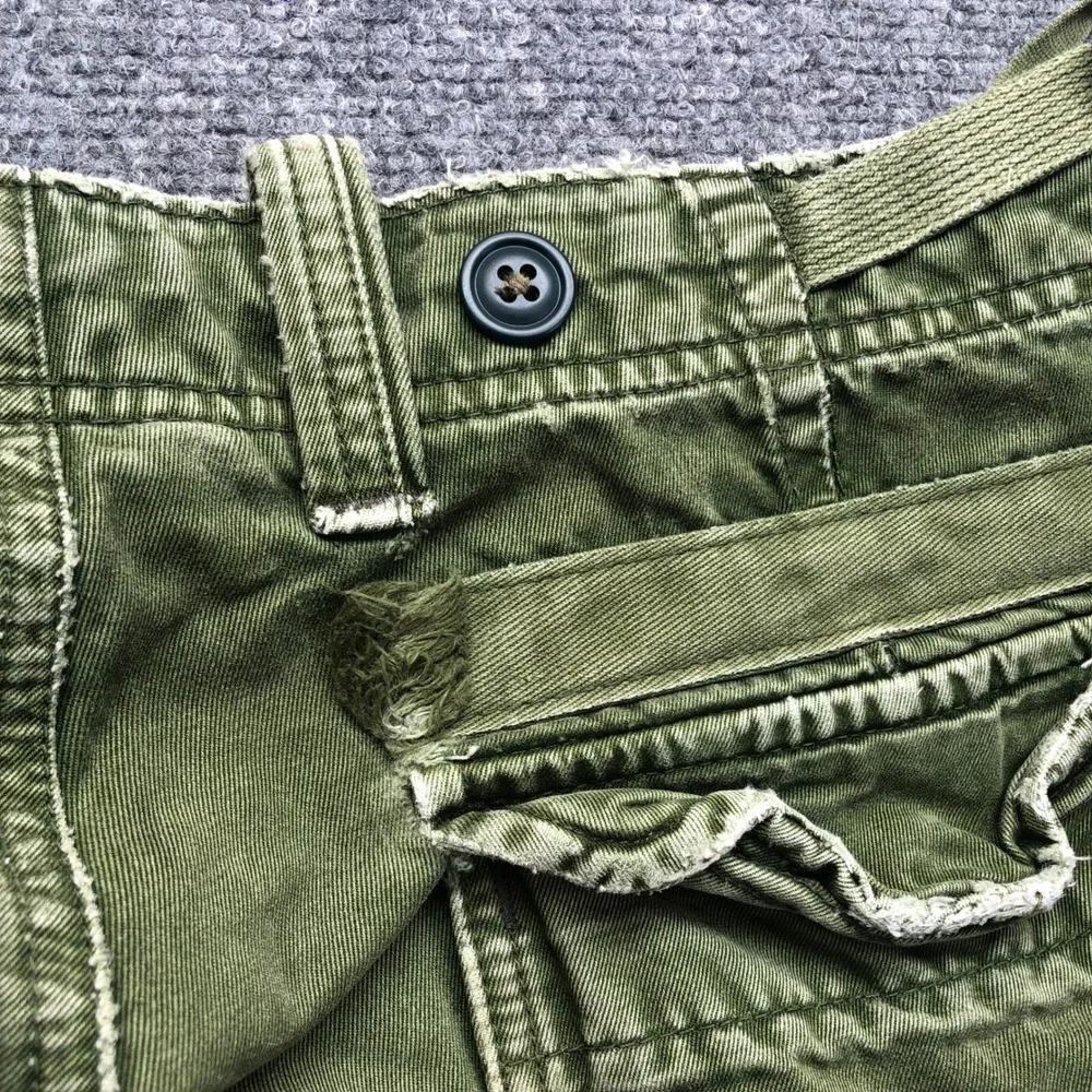 Vintage Distressed Olive Green Cargo Pants Mens Wide Leg Multi Pocket 36x27